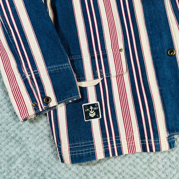 Vintage 1990s Lauren Jeans Company Red/Blue Denim Chore Jacket Wmns 2XL - Picture 2 of 8